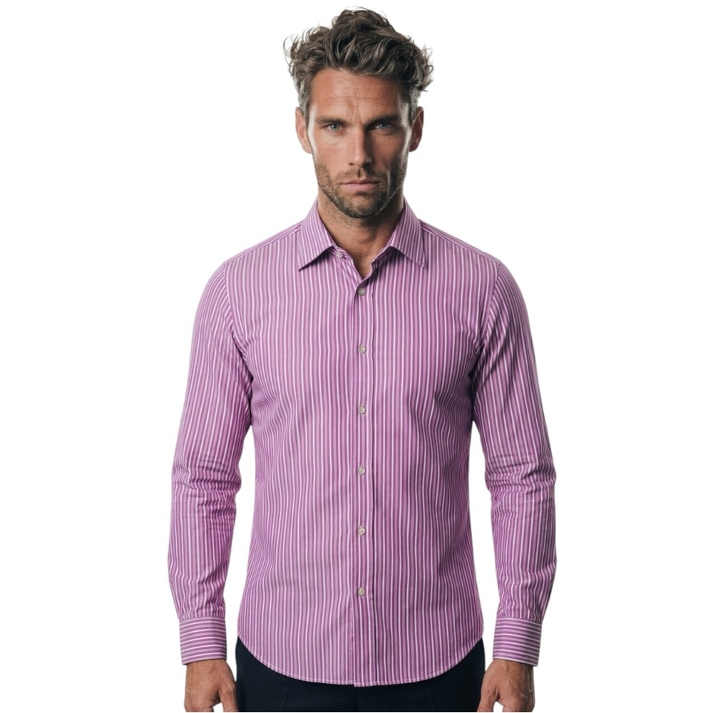 💼🎯 Bally Pink Striped Tailored Fit Dress Shirt – Size‎ L